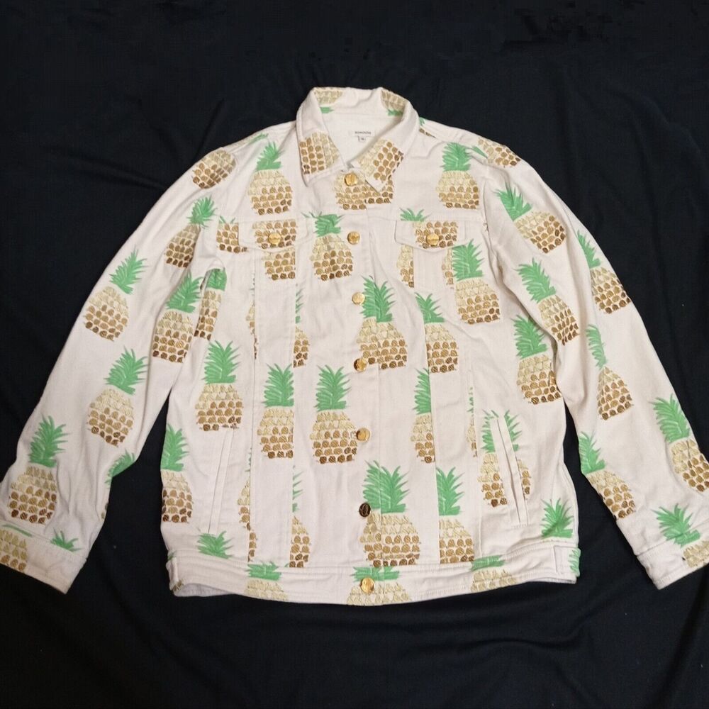 Manoush Embroidered Pineapple Jacket Button 38 M White US6